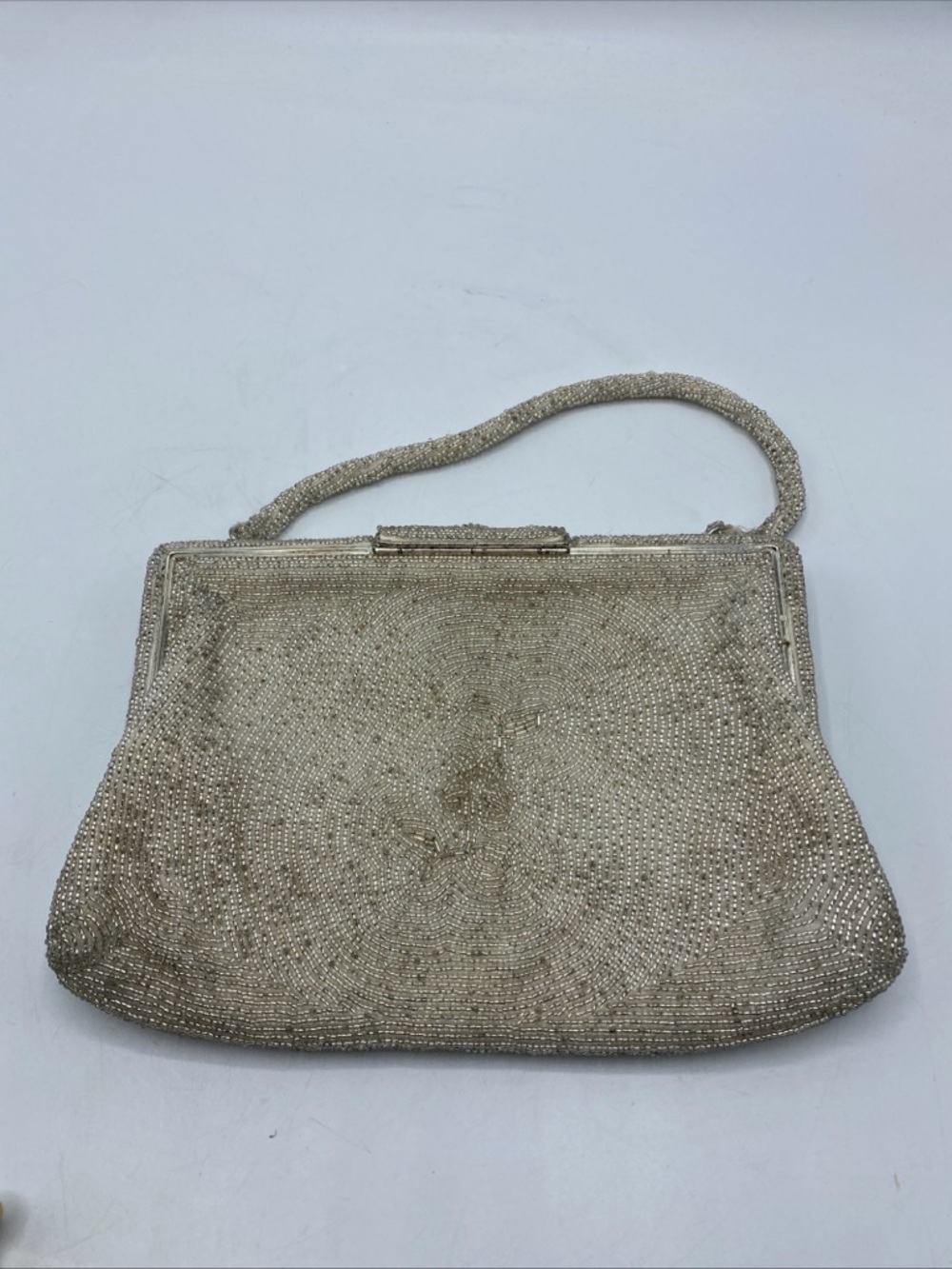 Vintage Silver Toned Micro Beaded Clutch Purse Evening Bag Italian Beads Japan - Picture 6 of 6